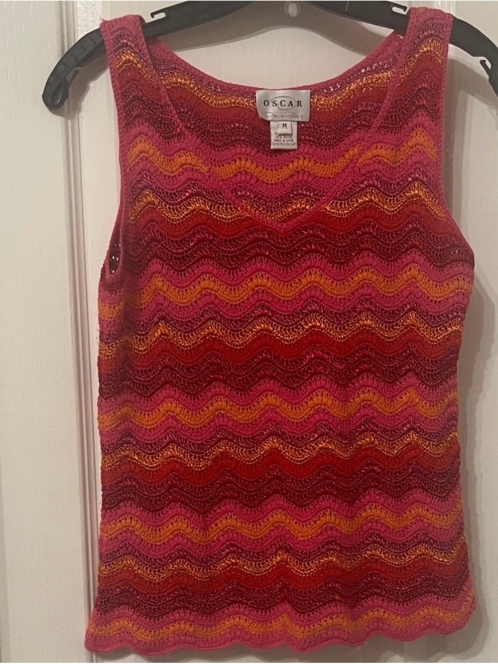 Oscar de la Renta Multicolor Wave Knit Sleeveless Top